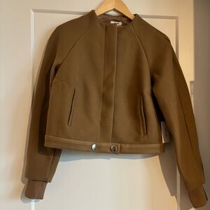 Jason Wu Camel/Tan Snap Button & Zip Crop Bomber Jacket